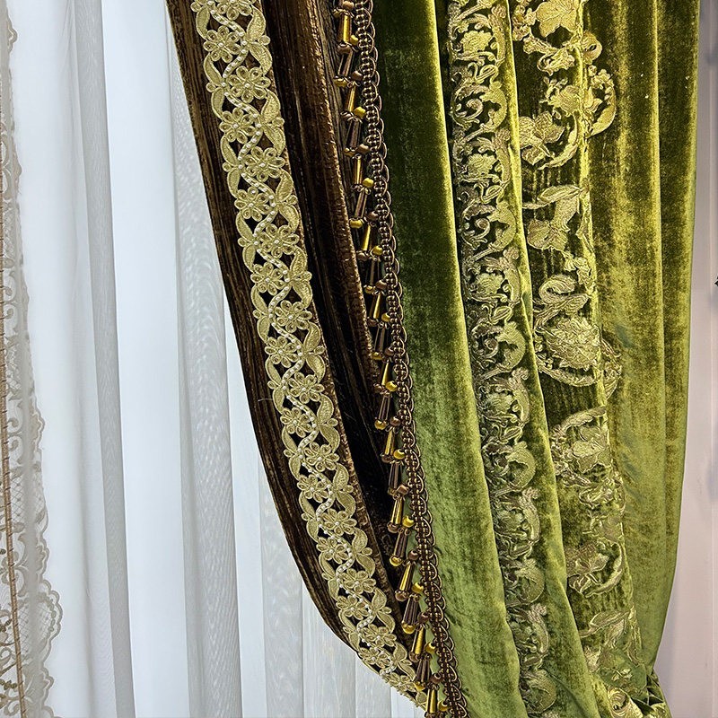 European luxury embroidery green flannel valance window curtain tulle M1896