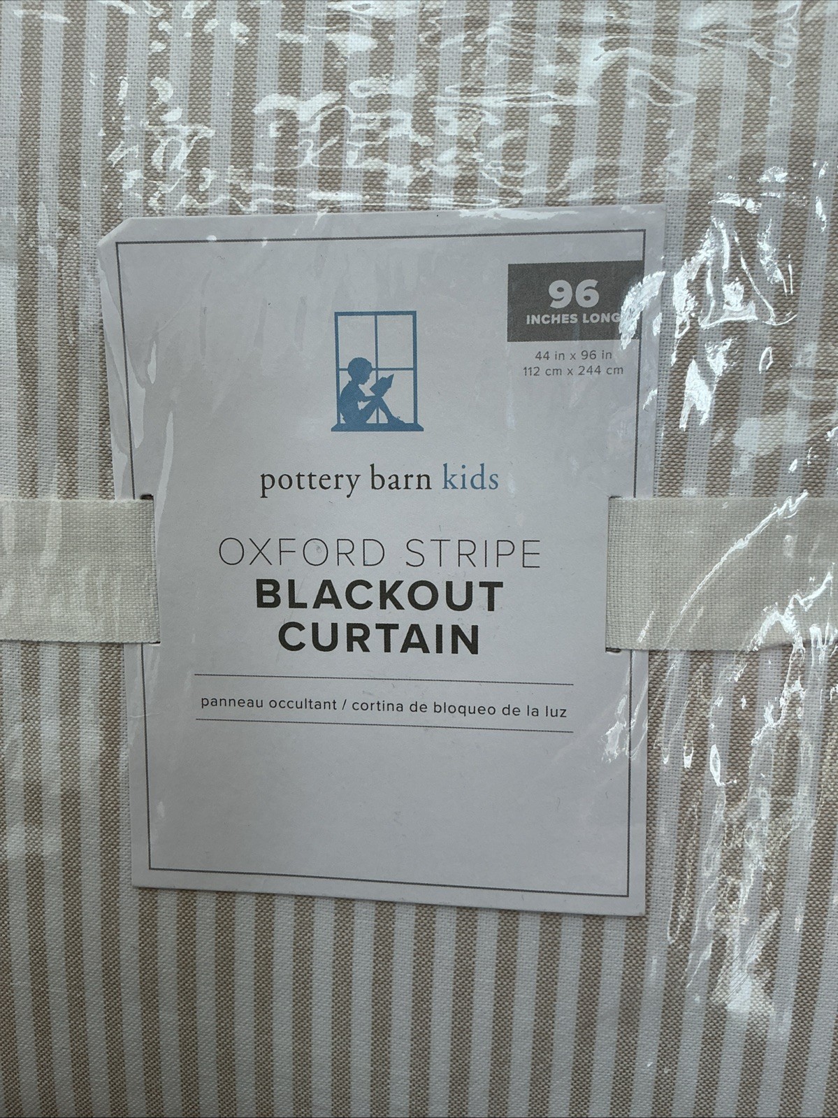 NEW Pottery Barn Oxford Stripe BLACKOUT Curtain Panel 44”x 96” NATURAL Tan Beige