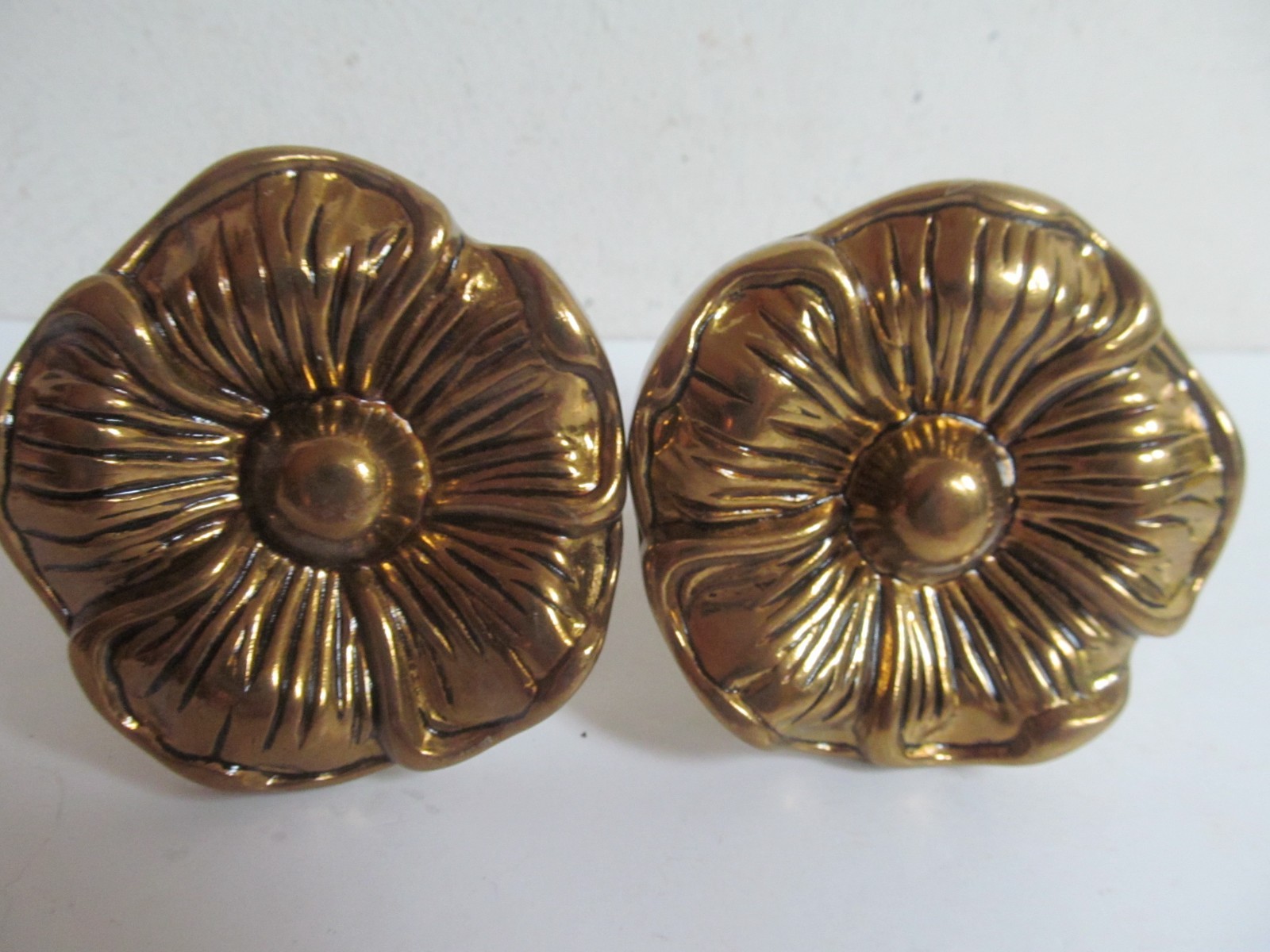 Solid Brass Curtain Drapery Tiebacks 3″ Wild Rose Flower Pair Holders Holdbacks