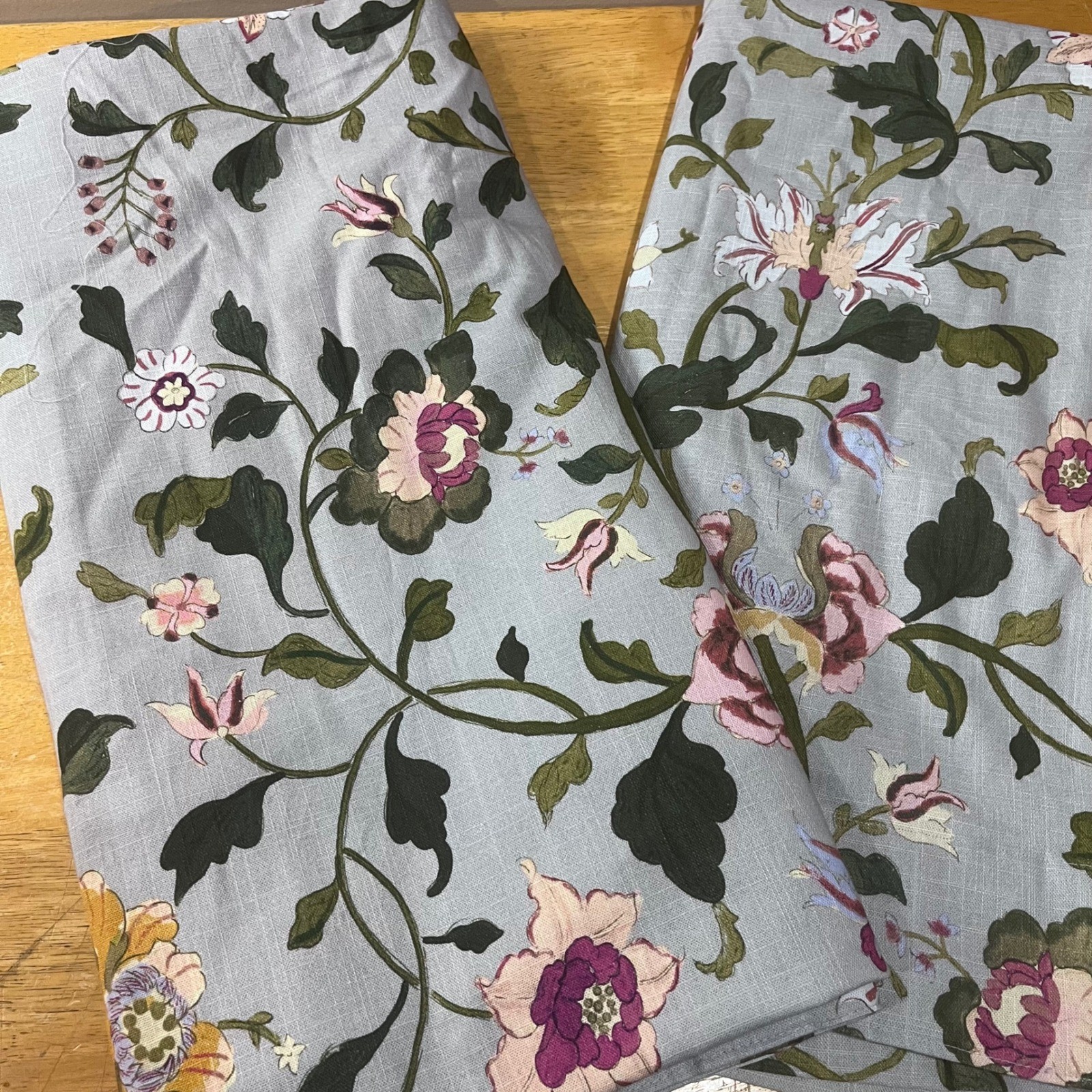 Anthropologie Hattie Floral Curtain (2) Panels Blue Pink 50×96 Lined Botanical