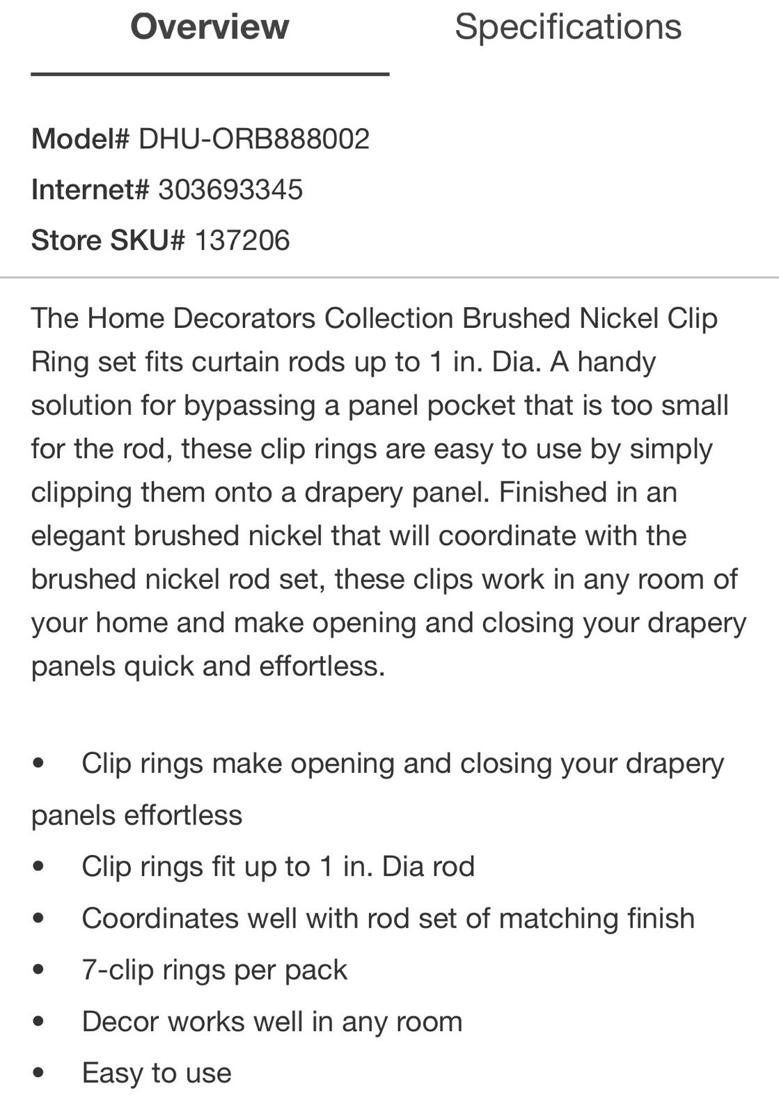 (3) Home Decorators Collection Clip Ring Oil Rubbed Bronze 1-1/4″ Pack of 7