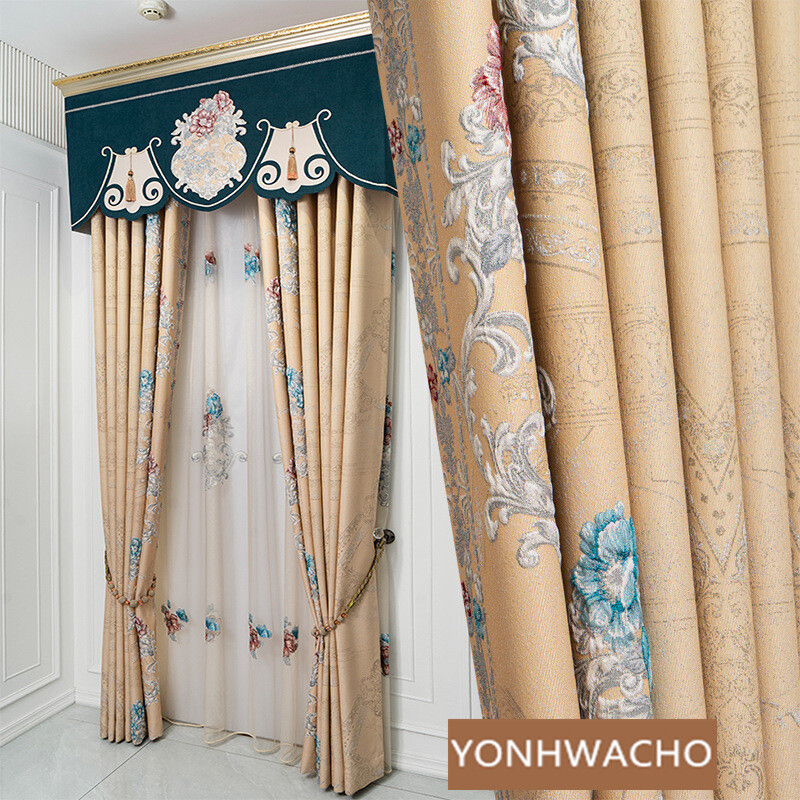 Italy jacquard bay window yellow cloth blackout curtain valance drape C1618