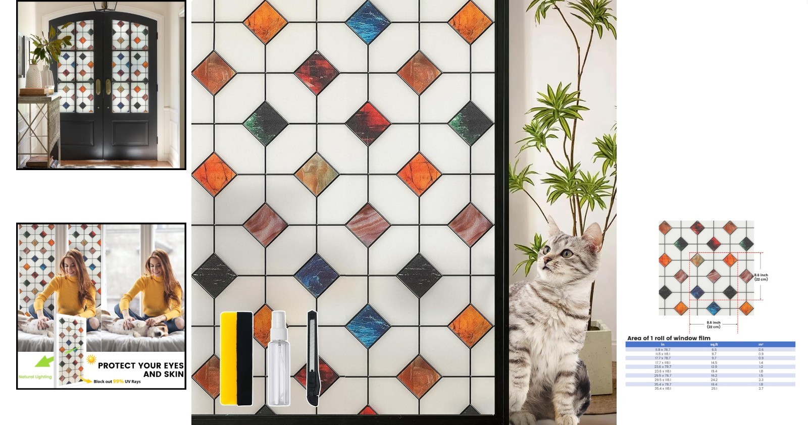 Stylish Geometric Window Clings, Easy Static Cling Installation, 17.7in x 78.7in