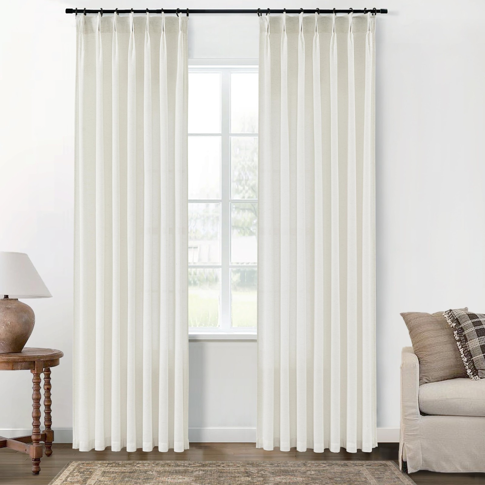 Shineland 120 Inch Extra Long Pinch Pleated Linen Curtains 10 Ft Tailored Sheer