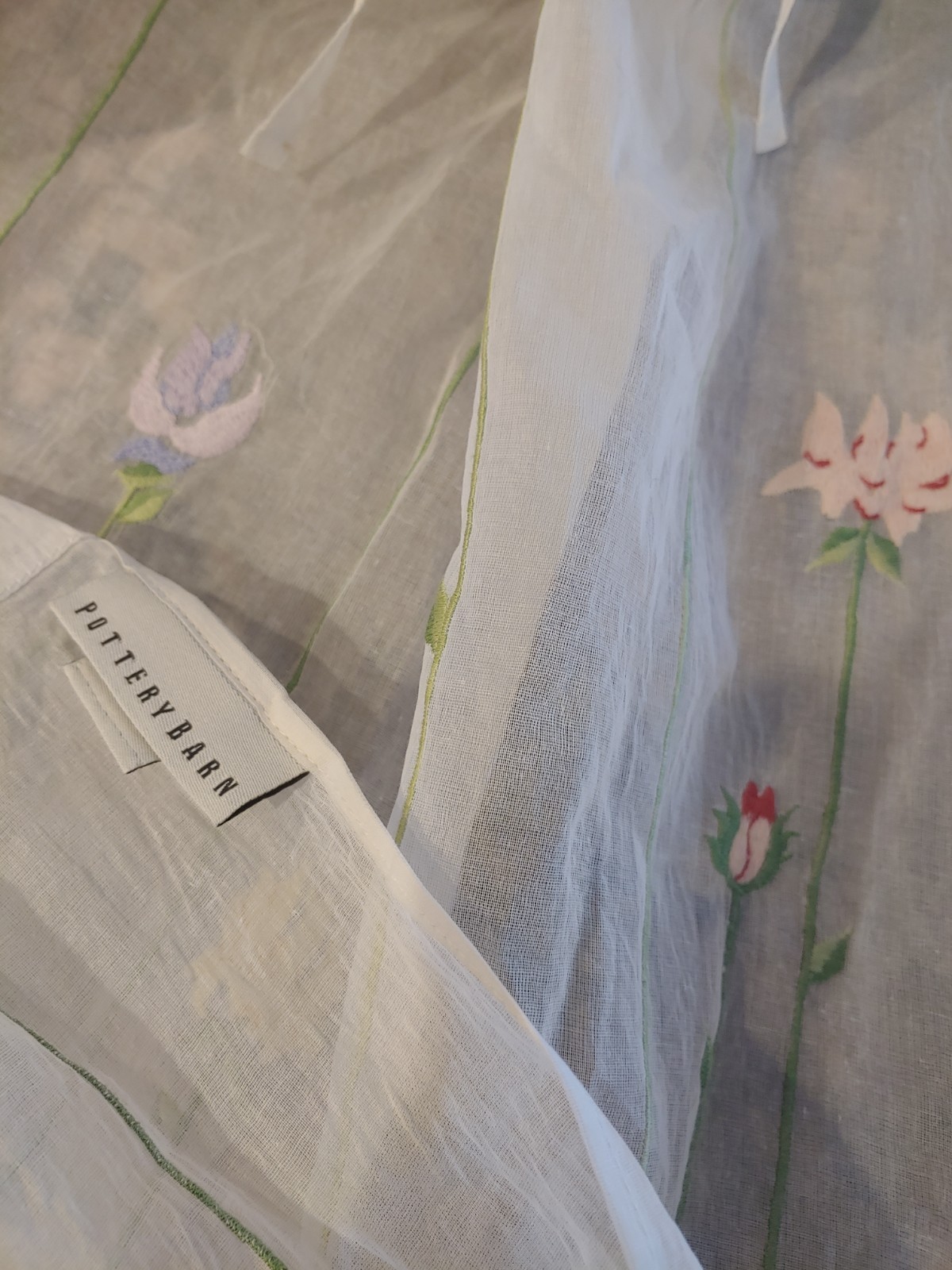 1 Pottery Barn Growing Flowers Organdy Cotton Sheer Tie Top Window Panel 44×63