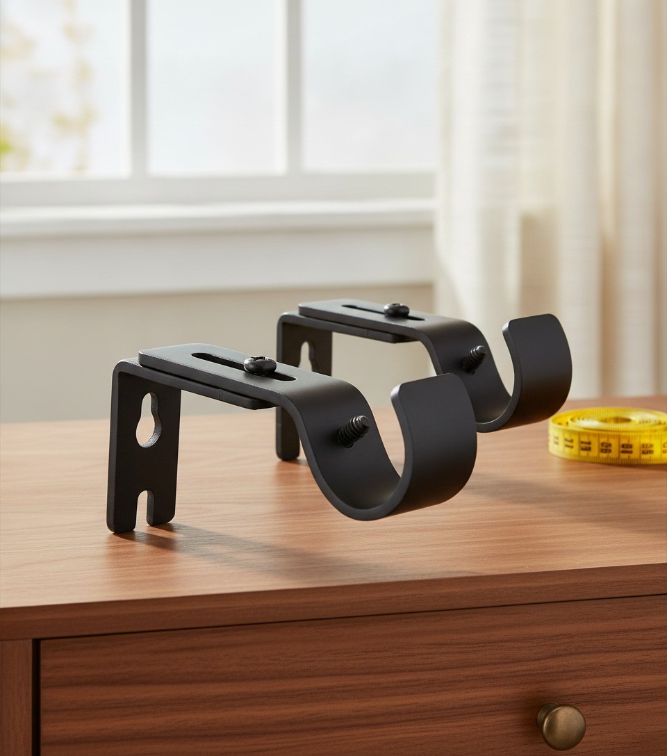 Curtain Rod Brackets, 2 Pack, 1 Inch, Black, Adjustable, Heavy Duty