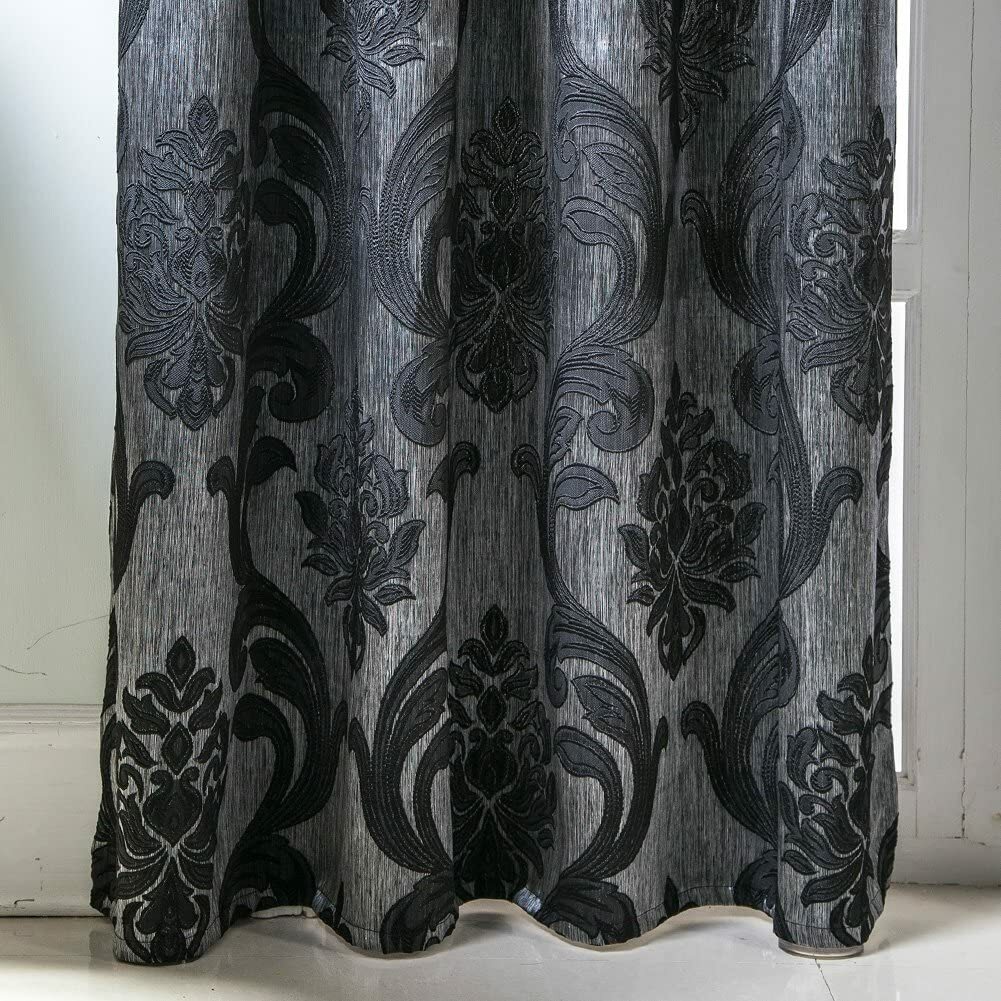 Set 2 Black Damask Elegant Curtains Panels Drapes Pair 84 96 108 in L Darkening
