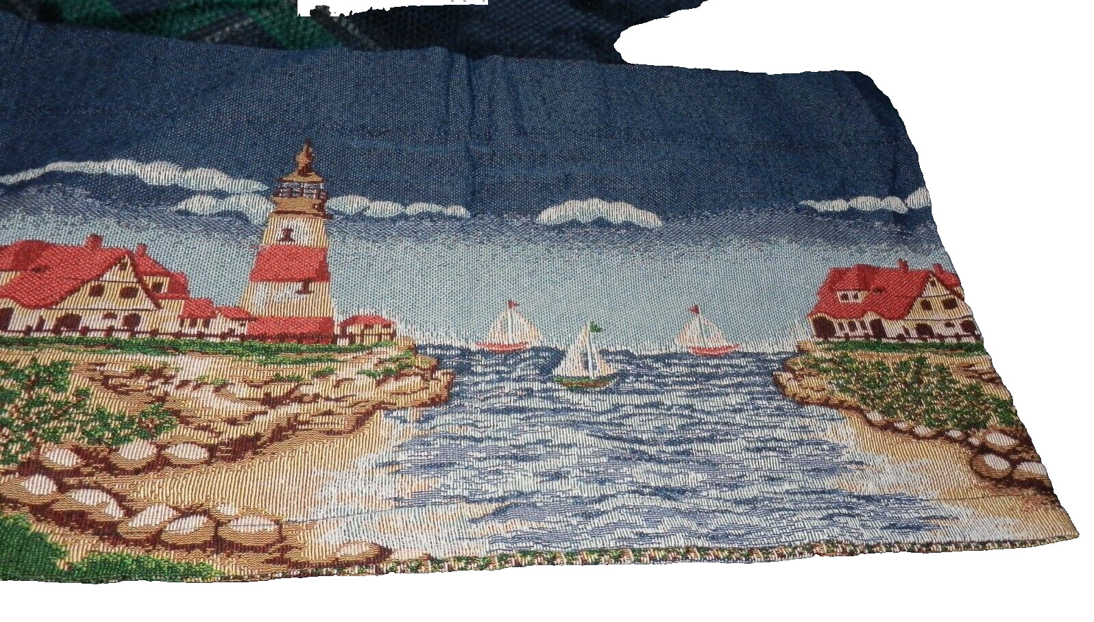 NEW Coastal LIGHTHOUSE Tapestry VALANCE Curtain Sailboat Nautical Ocean 52″ X 15