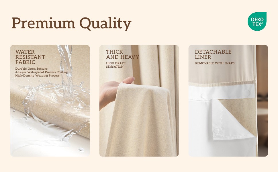 Ringless Extra Long Shower Curtain, 99 (96) Inch Tall Linen Textured Waterproof