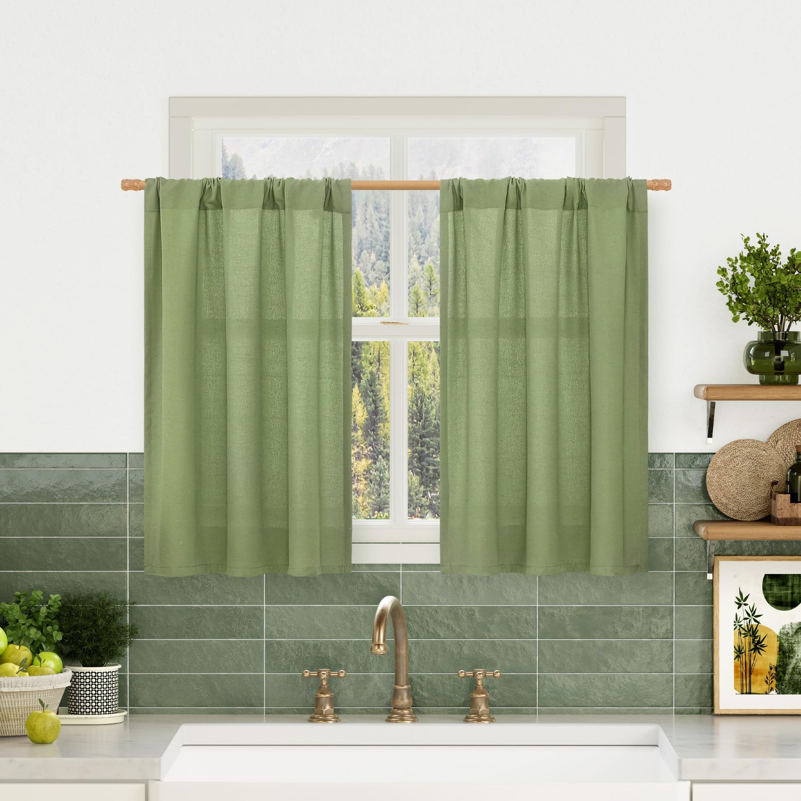 36 Inch Length Linen Curtains for Cafe, Light Filtering Linen Textured Panels…