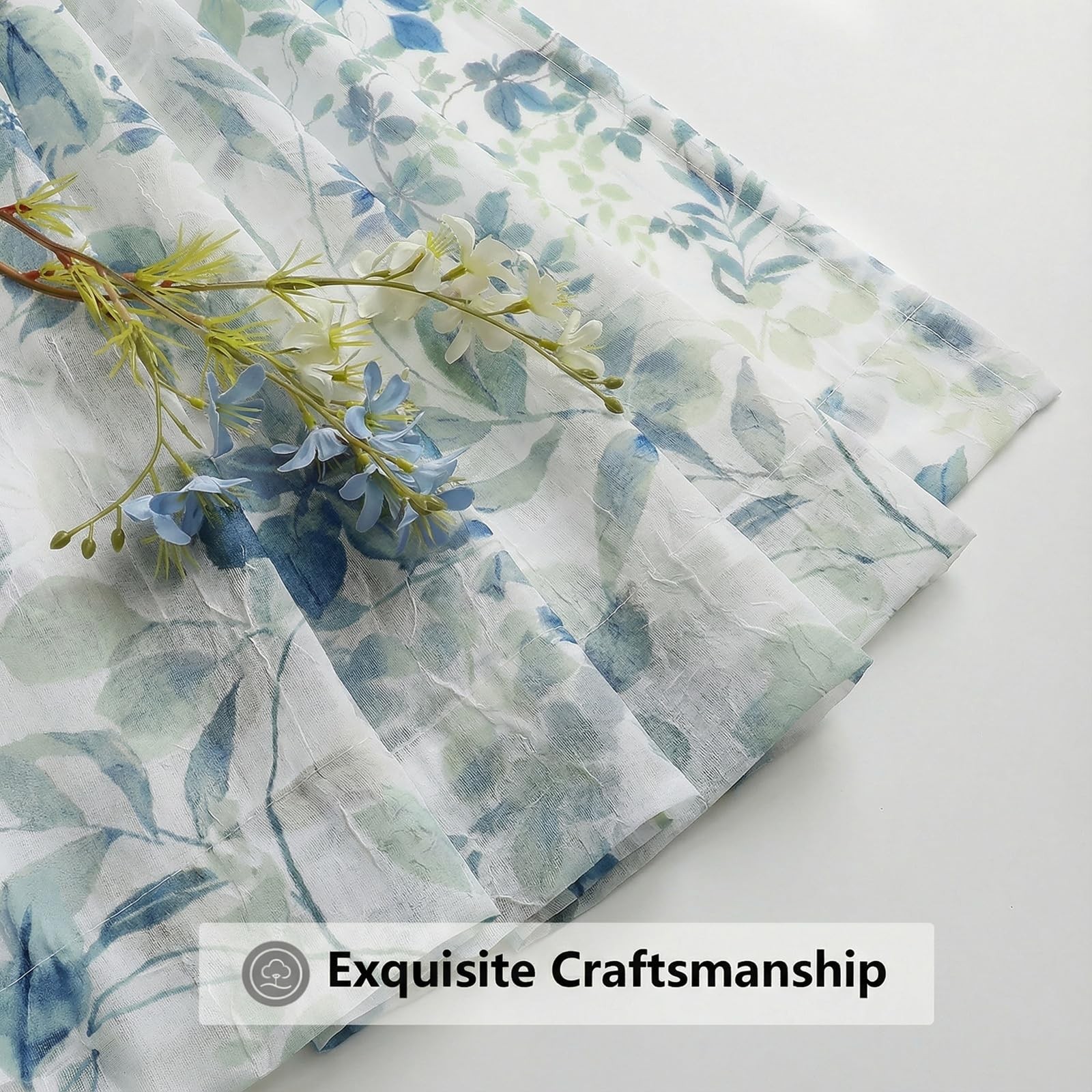 Curtains 63 Inch Length 2 Panels Set, Sheer Floral Curtians with Printed Leaves.