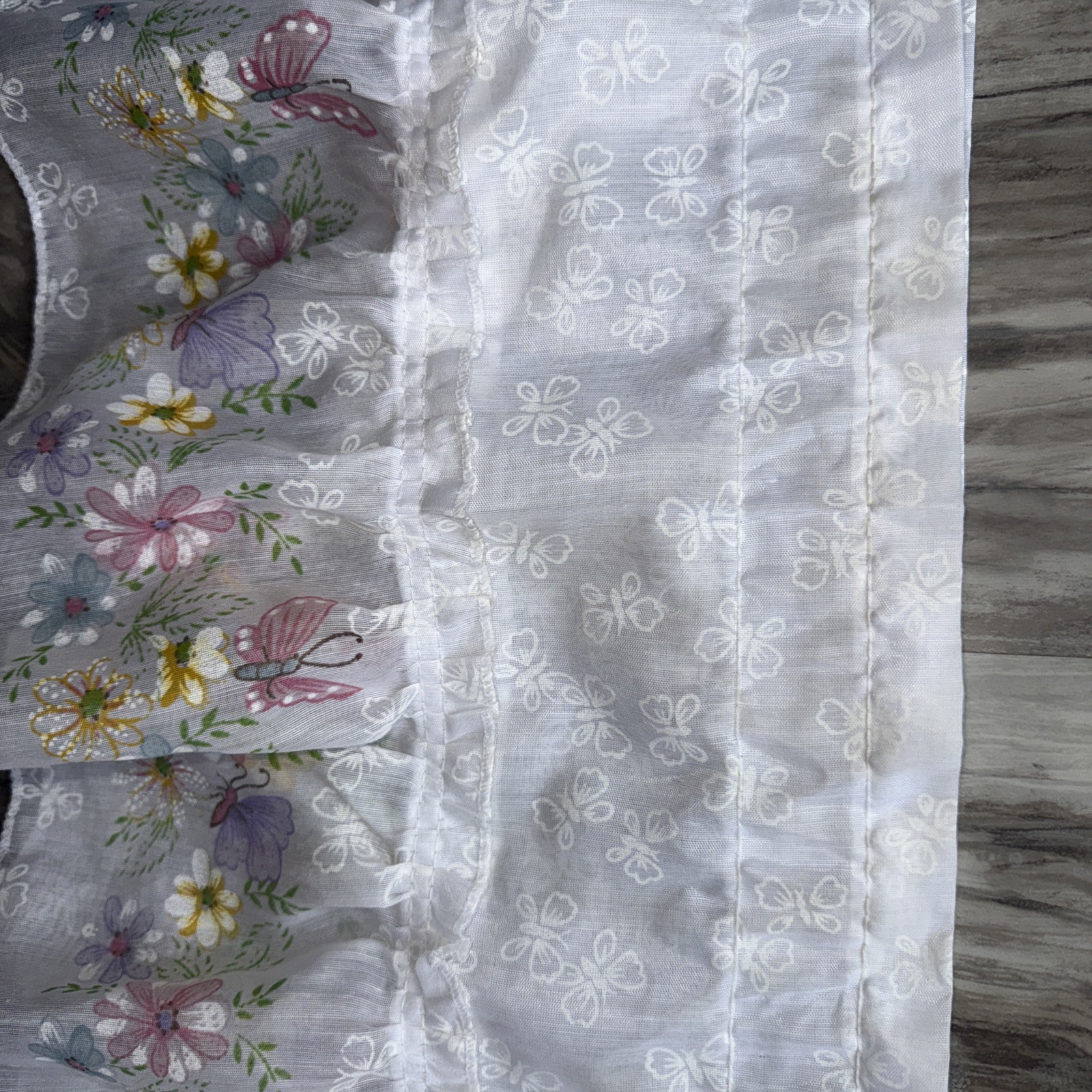 VTG KK Home Innovations Pair White Window Curtain Panels Floral Butterfly 48X11