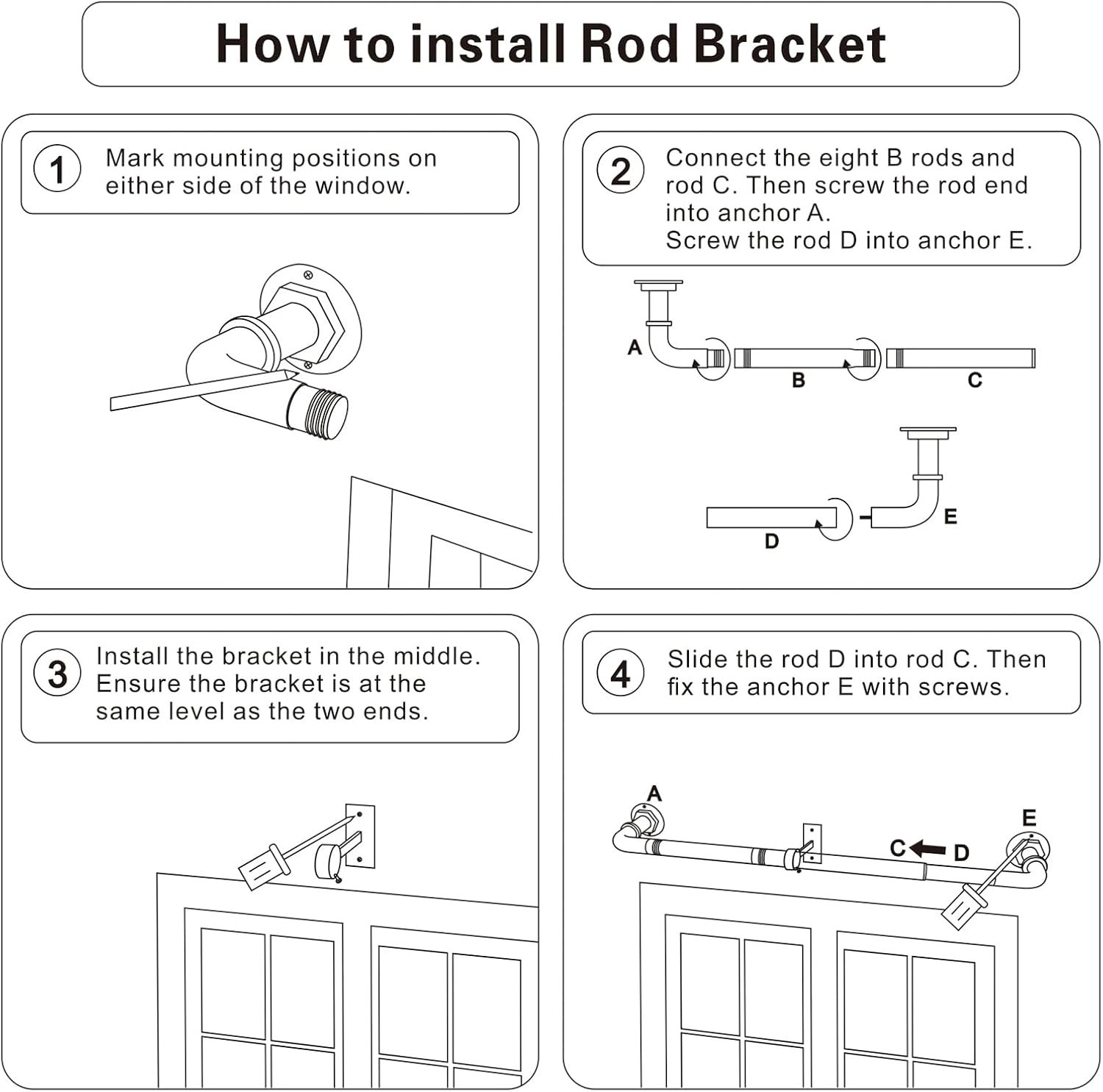 Byondeth Curtain Rods for Windows 16 to 144 Inches Adjustable Length 1 IN BLACK