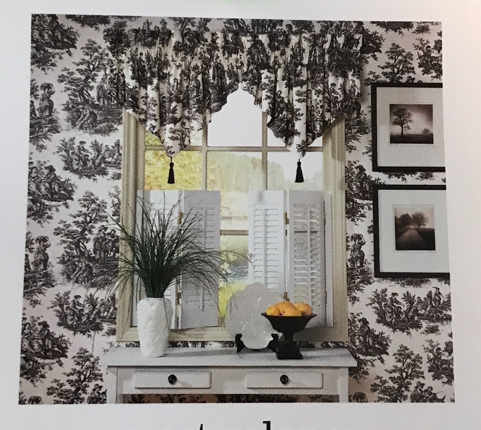 WAVERLY COUNTRY LIFE Black & Cream Toile 52”x 20” ASCOT Window Valance “NEW”