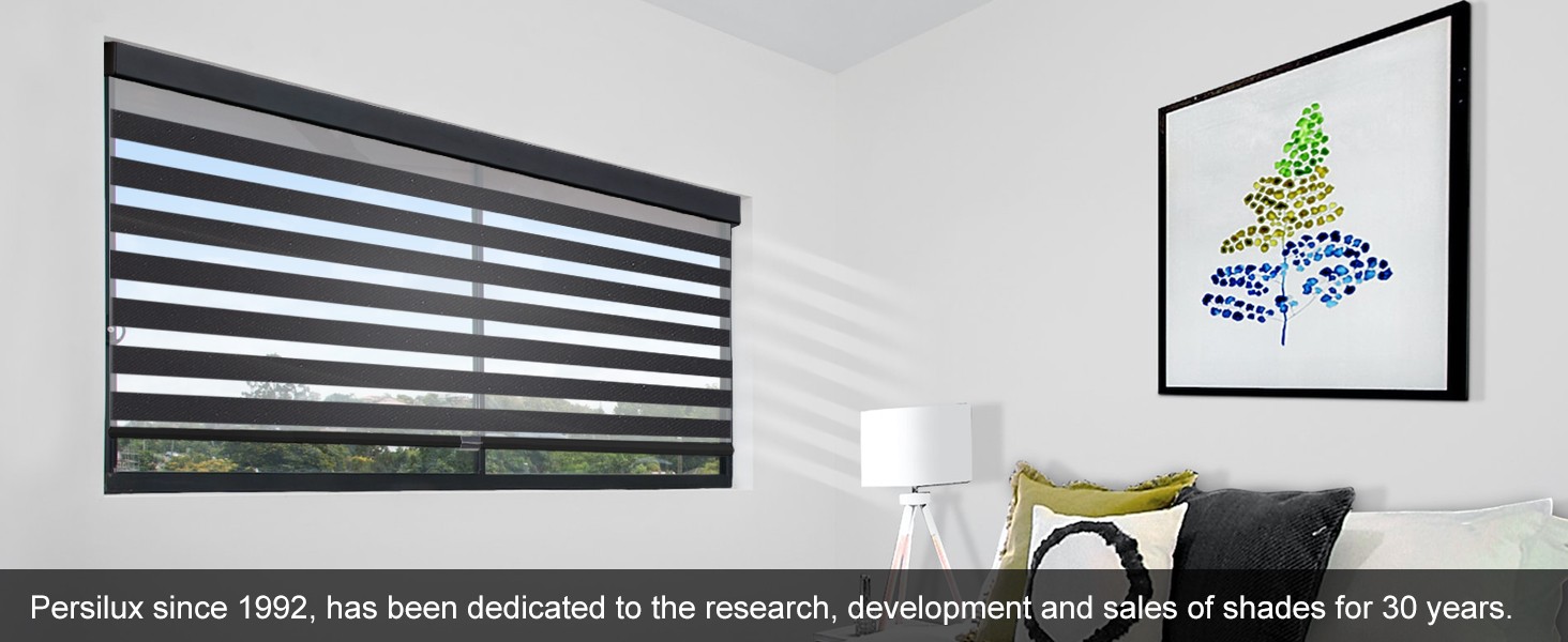 Blackout Cordless Zebra Blinds for Windows (35″ W x 64″ H, White) with Upgraded
