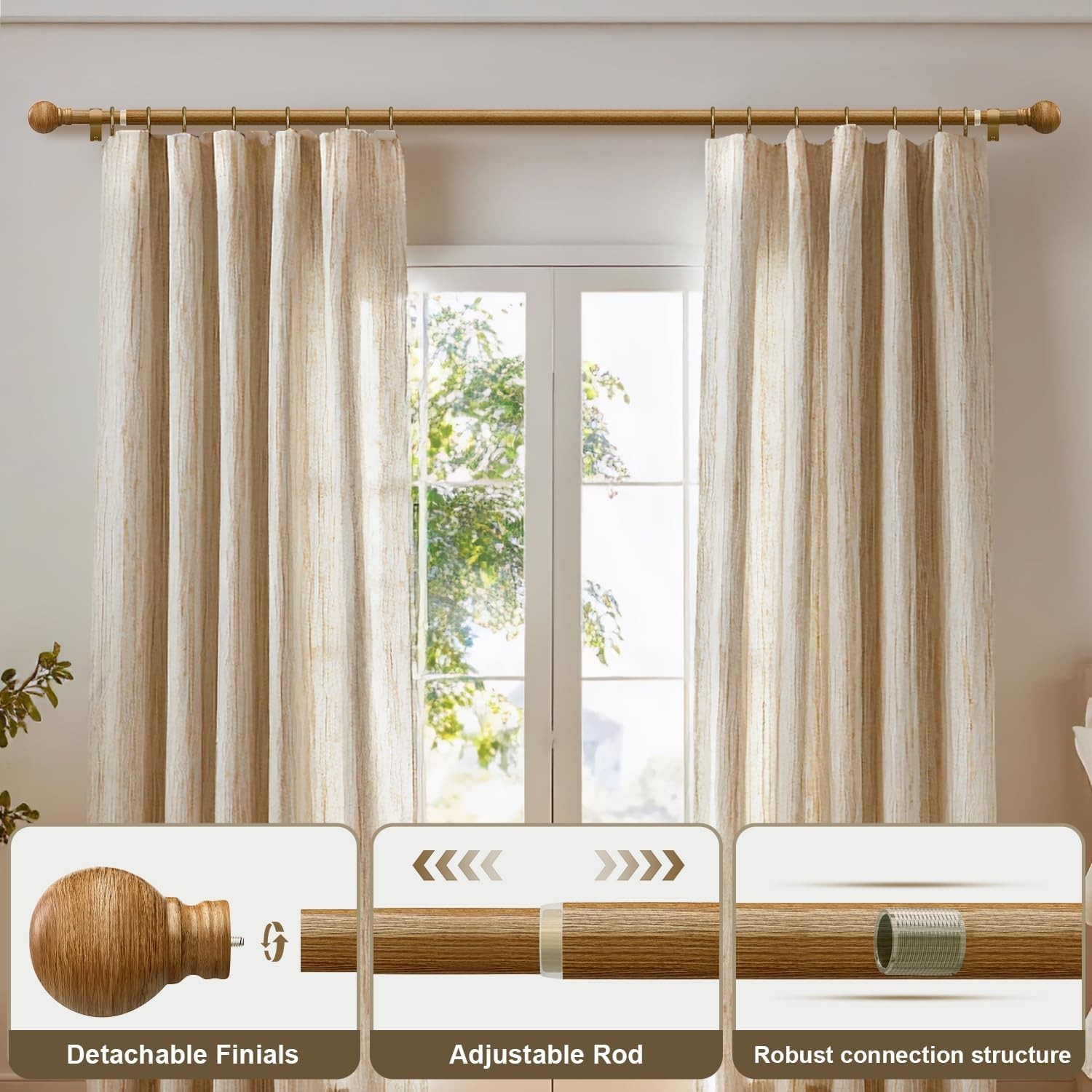 Bohemian Style Heavy Duty Curtain Rods – Adjustable from 72 to 144 Inches