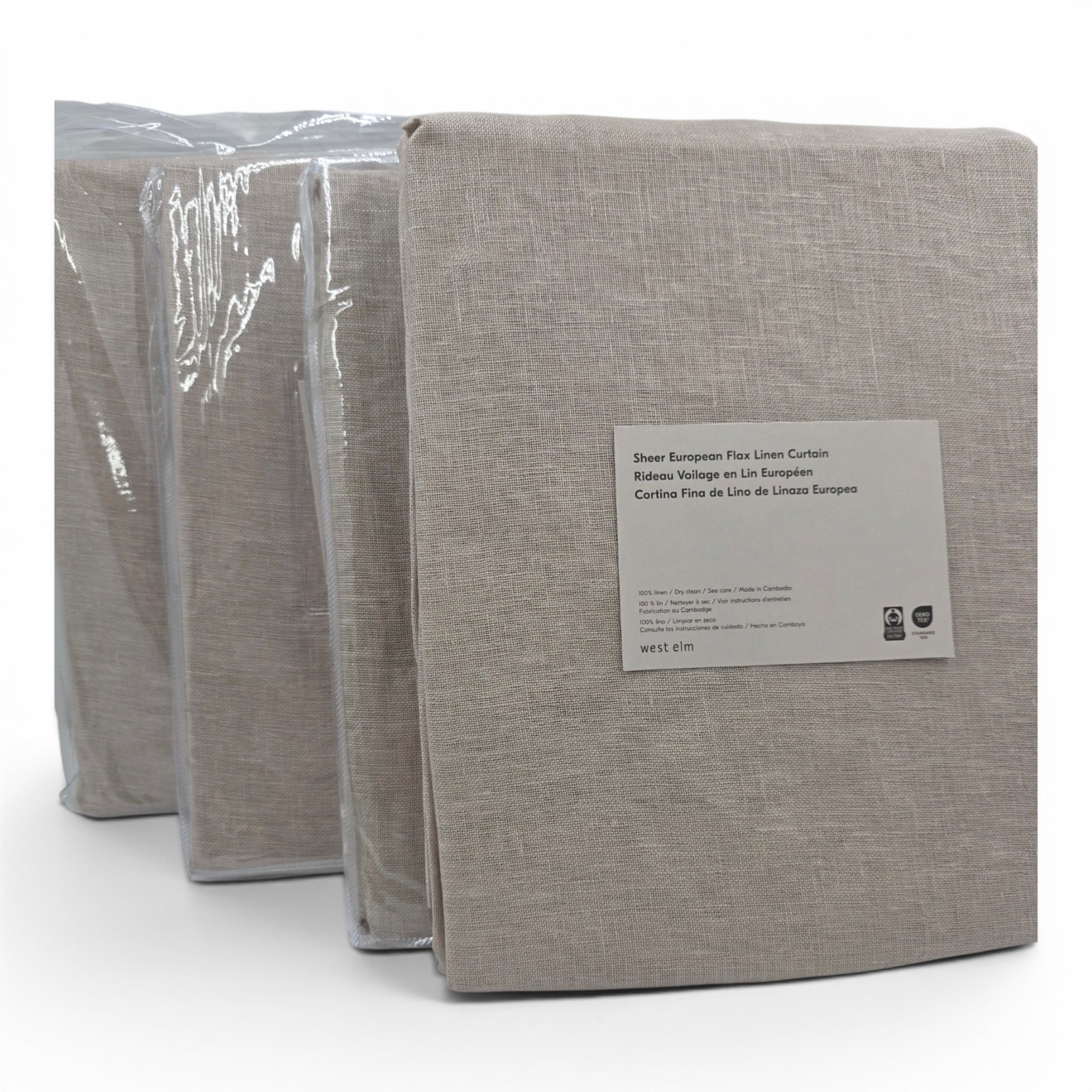 West Elm Sheer European Flax Linen Curtains Set of 4 48×96 Dark Flax New