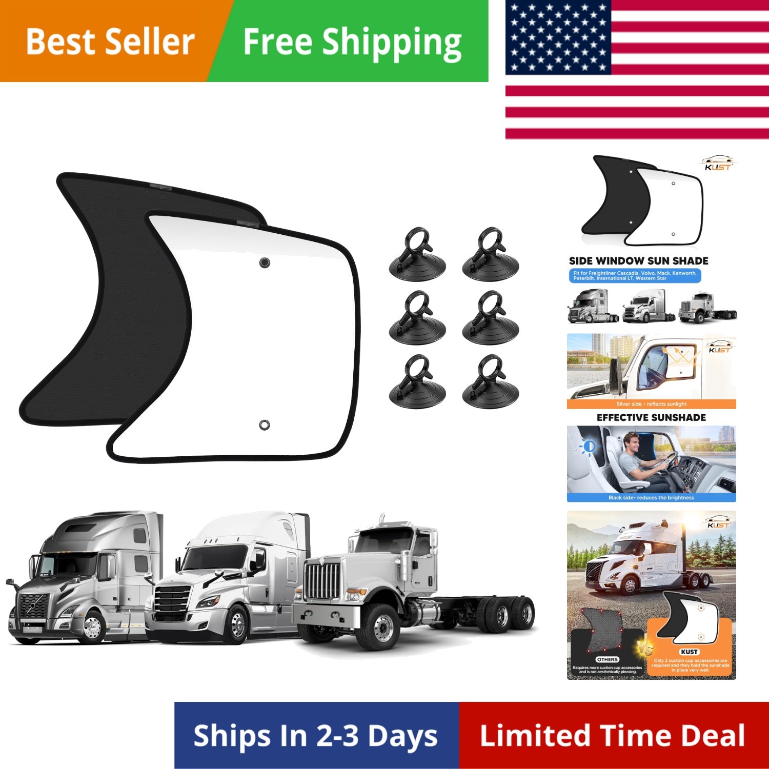 2PCS 23”*21.6” Side Window Shades for Semi Truck/Heavy Duty Truck – Freight…