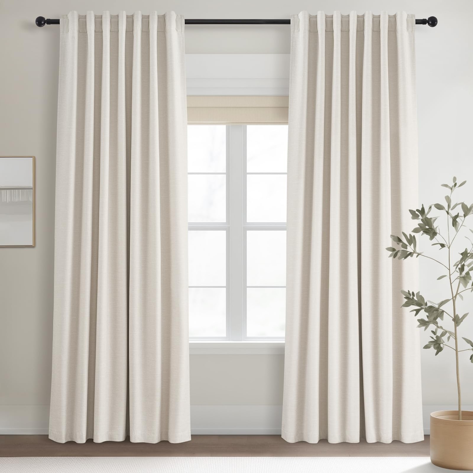Cream Linen Blackout Curtains 84 Inch Long for Bedroom Living Room, Ivory Pin…
