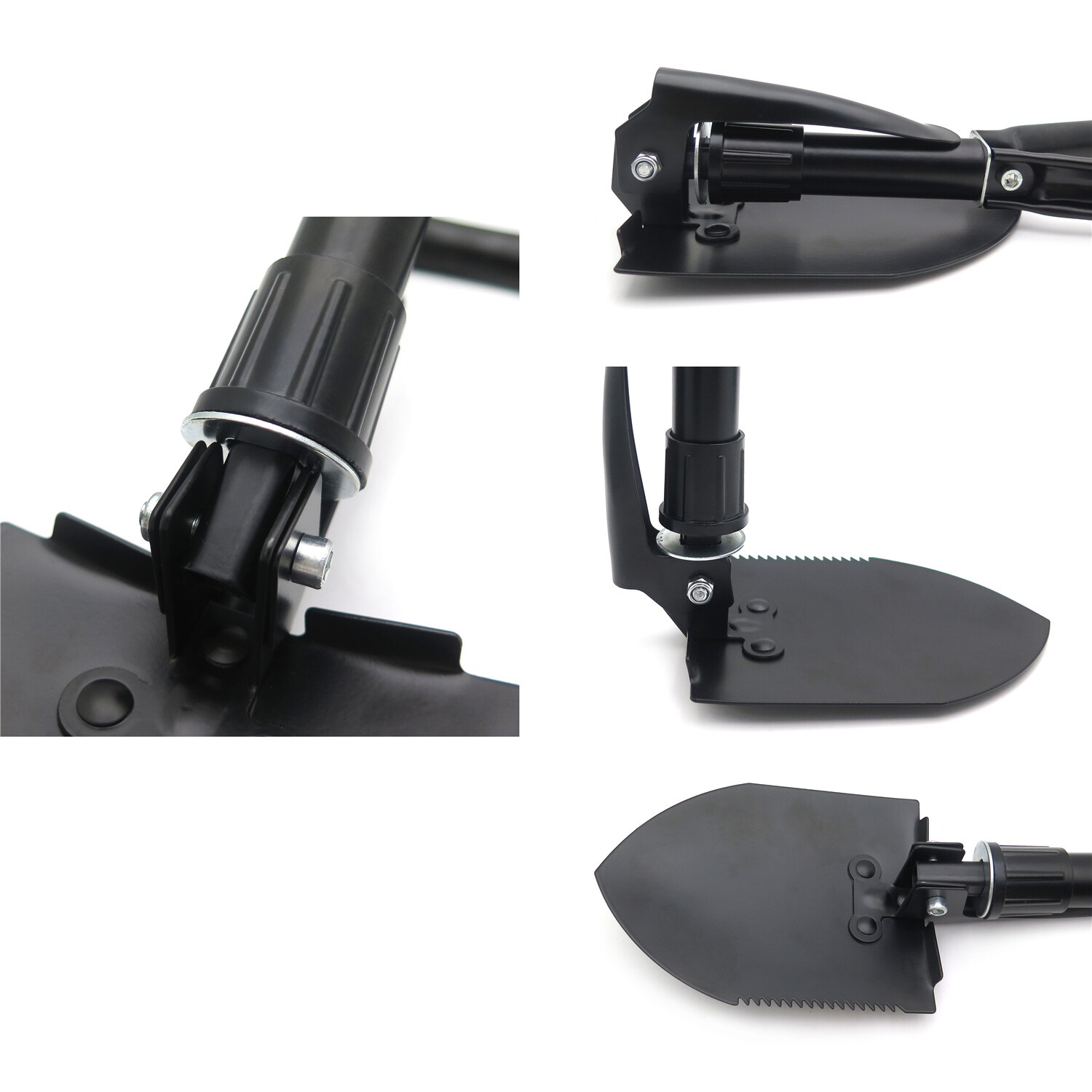Black Military Style Tri-Fold Shovel Survival Camping Scouting Entrenching Spade