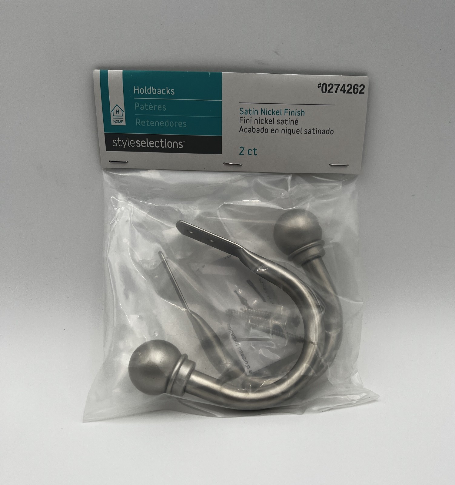 2-Pack Satin Nickel Finish Style Selections Curtain Holdbacks