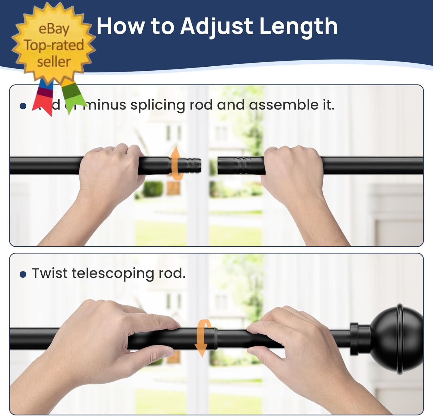 2 Pack No Drill Curtain Rods for Window 28 to 48 Inches,5/8 Inch Diameter Renter