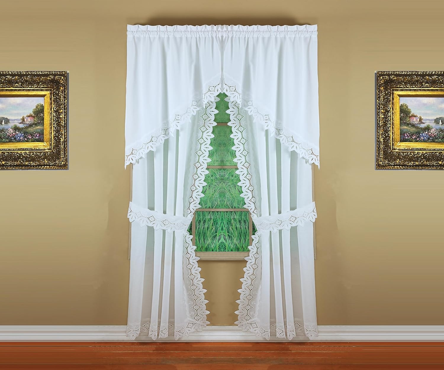 Heirloom Battenberg Eyelet Curtain Panel Pair, 84″ White, 4-Piece Set
