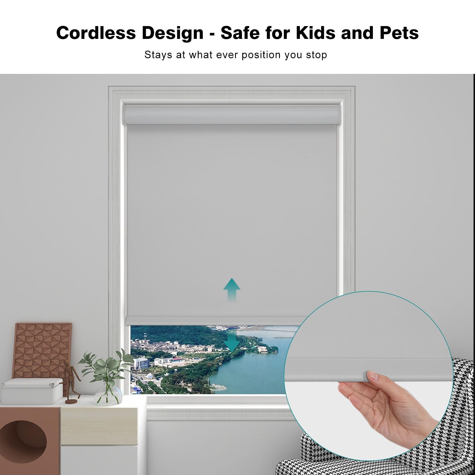 Changshade Cordless Blackout Roller Shades with Valance 25″ W x 72″ H, Grey