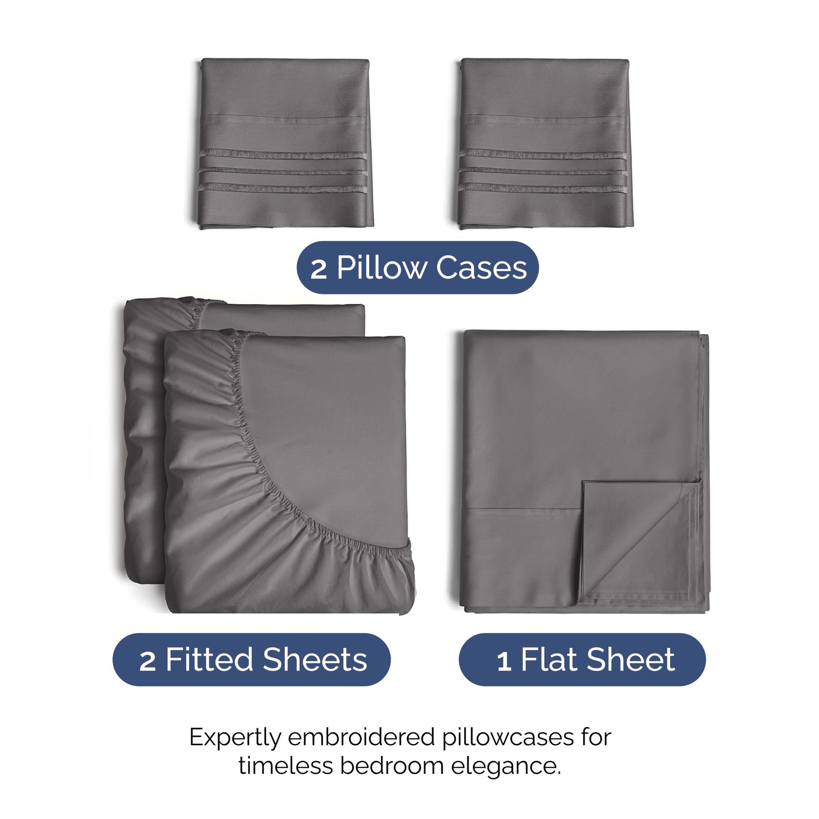 Split King Size 5 Piece Sheet Set – Comfy Size, 07 – Dark Grey