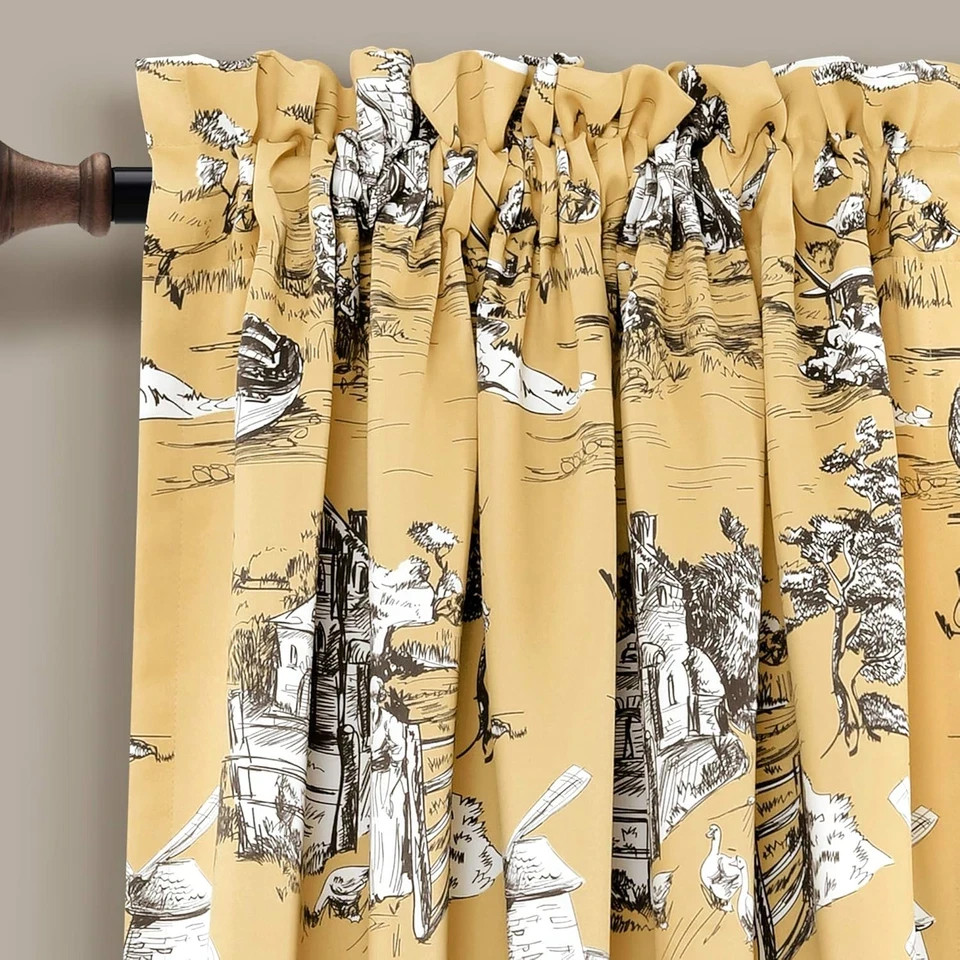 French Country Toile Light Filtering Window Curtain Panel Pair, 52″ W X 84″ L, Y