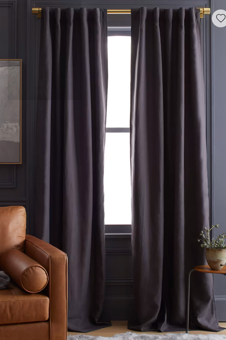 Quince European Linen Room Darkening Curtain Panel Storm 96×108 New Back T