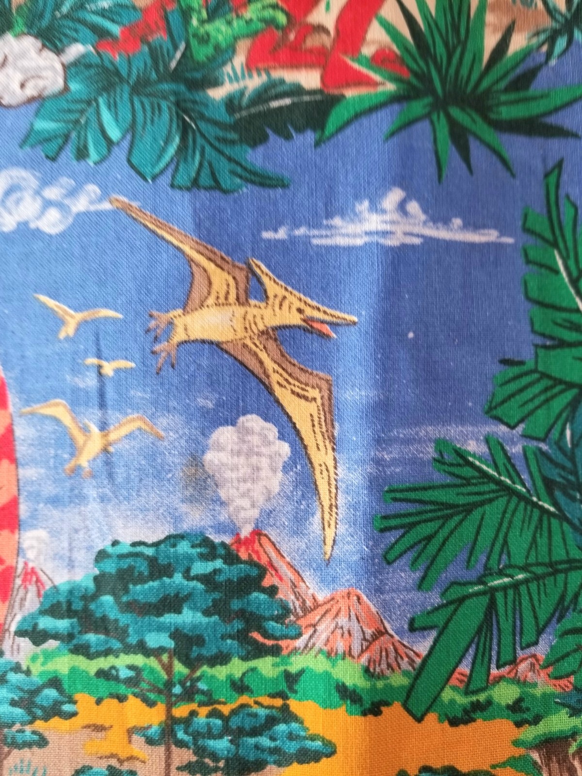 Dinosaur Print Single Childrens Curtain Or Wall Hanging Bright Colors Many Dinos