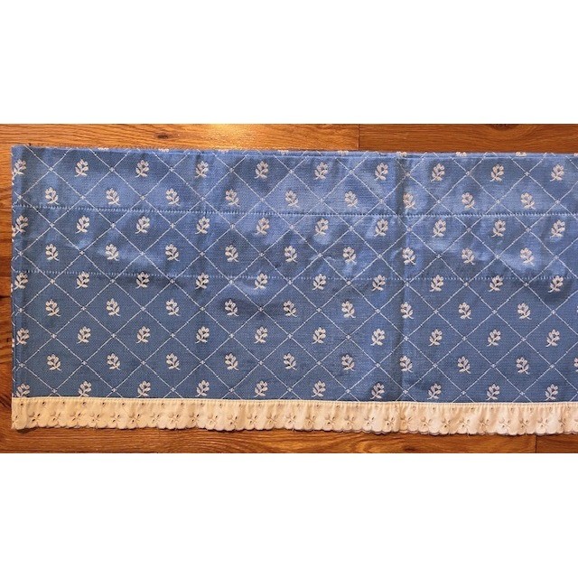 Blue Floral Valance with ivory lace trim, Permanent Press Drapery