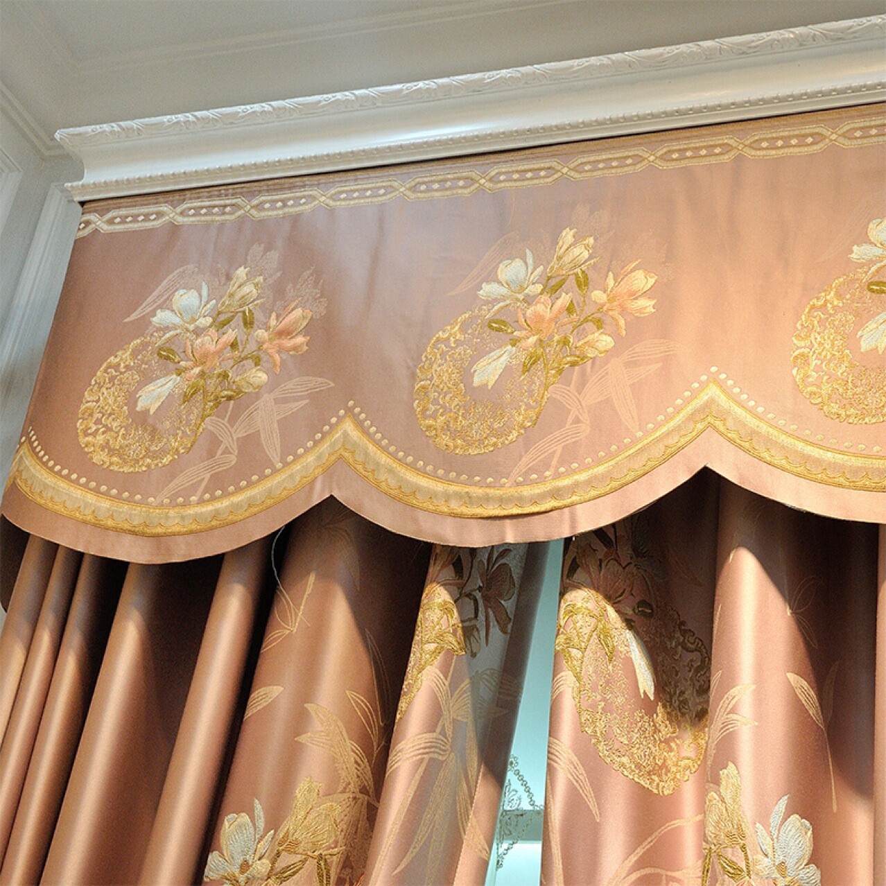 Custom pink high precision jacquard princess cloth curtain valance drape C1547