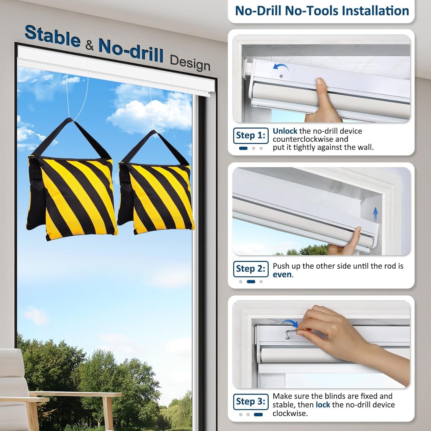 Smart Motorized Blinds with Remote, Cordless No-Drill Automatic Roller Shades