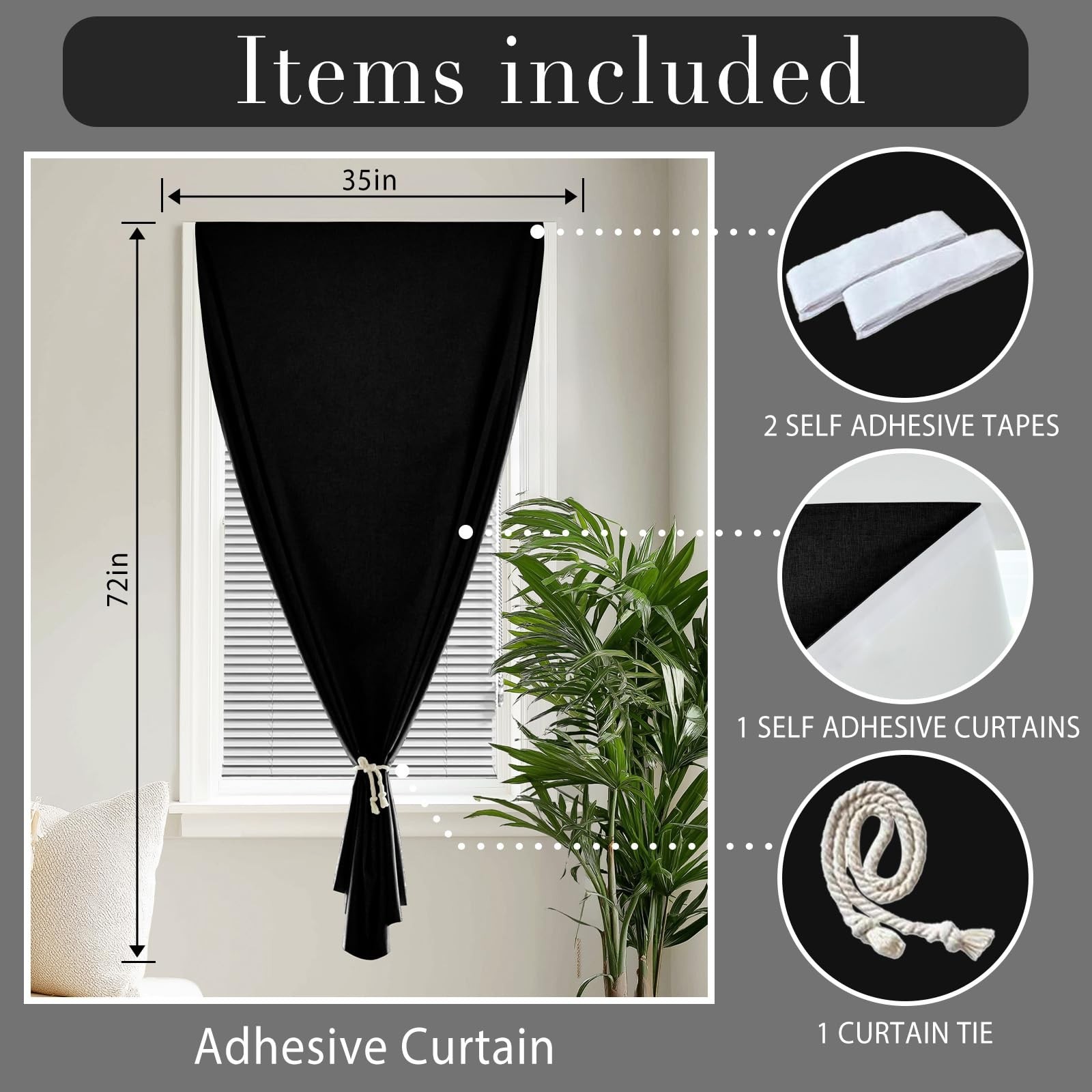 Self-Adhesive Blackout Curtain – Light Blocking Shade for Bedroom Living Room…