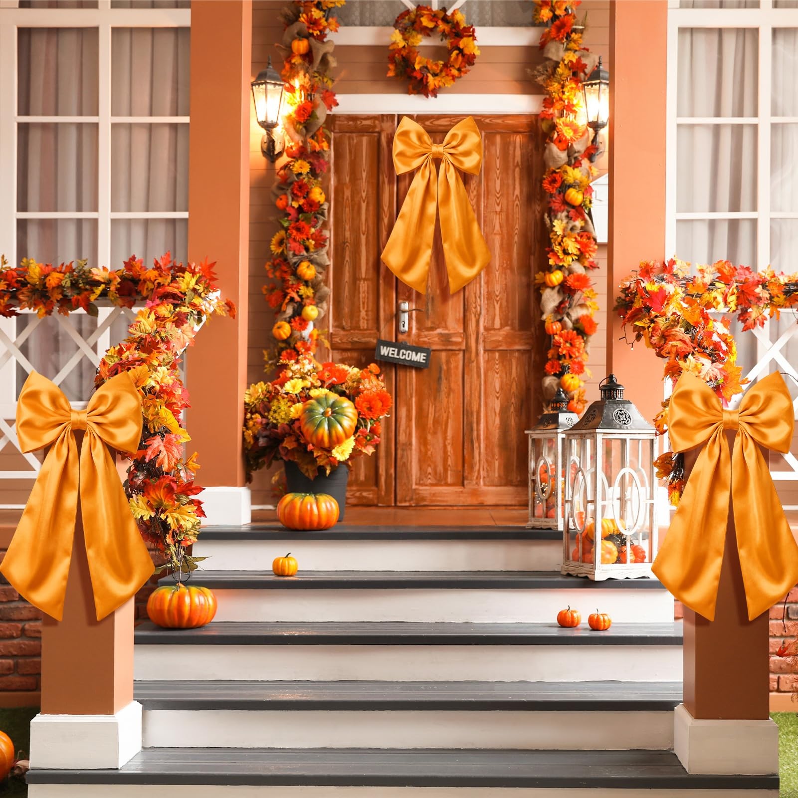 Orange Bows Large Big Satin Hanging Wall Decor Wedding Backdrop 2 FT 3 PCS