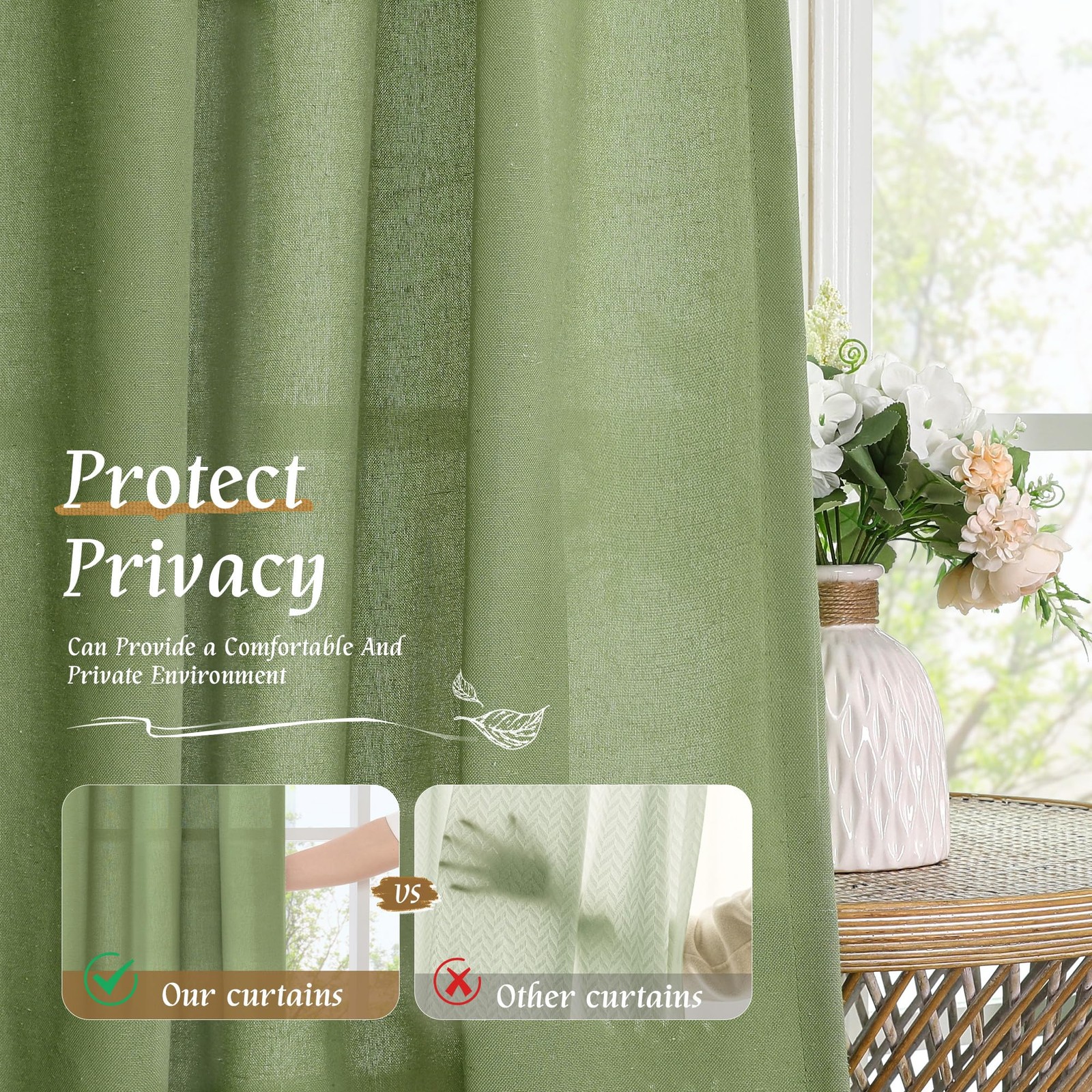 36 Inch Length Linen Curtains for Cafe, Light Filtering Linen Textured Panels…