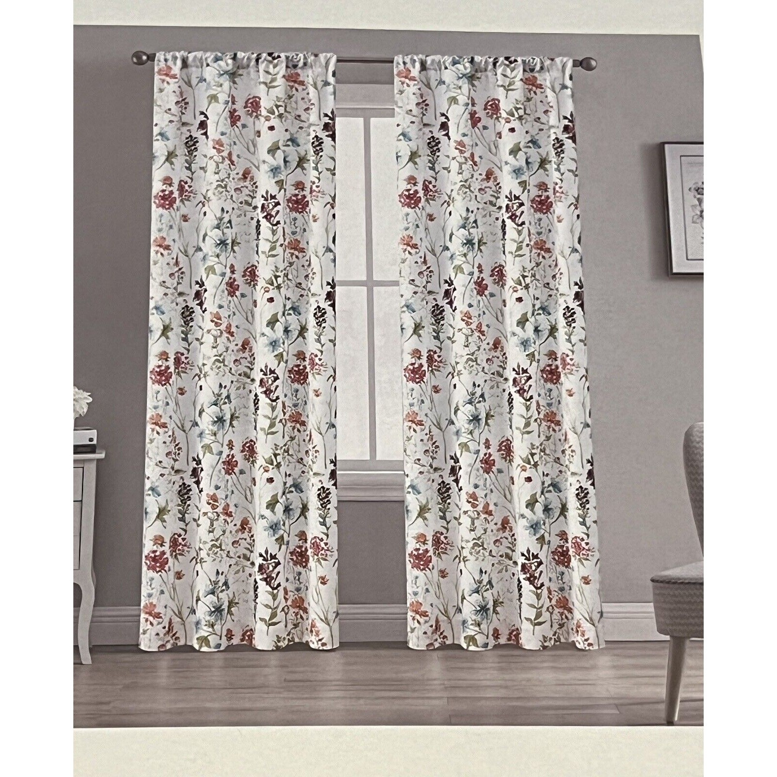 LAURA ASHLEY Wild Meadow Floral Window Curtains 2 Panels 38×96” Orange Blue Pink
