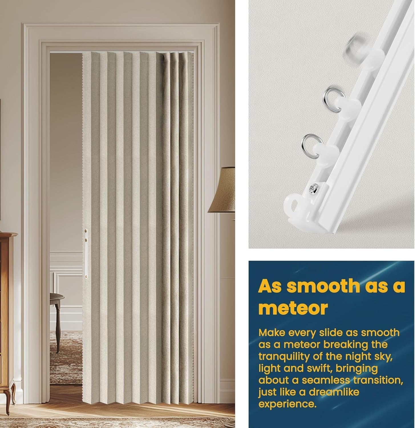 100% Blackout Accordion Door Curtain with Accessories, 43W x 79L, Cream White