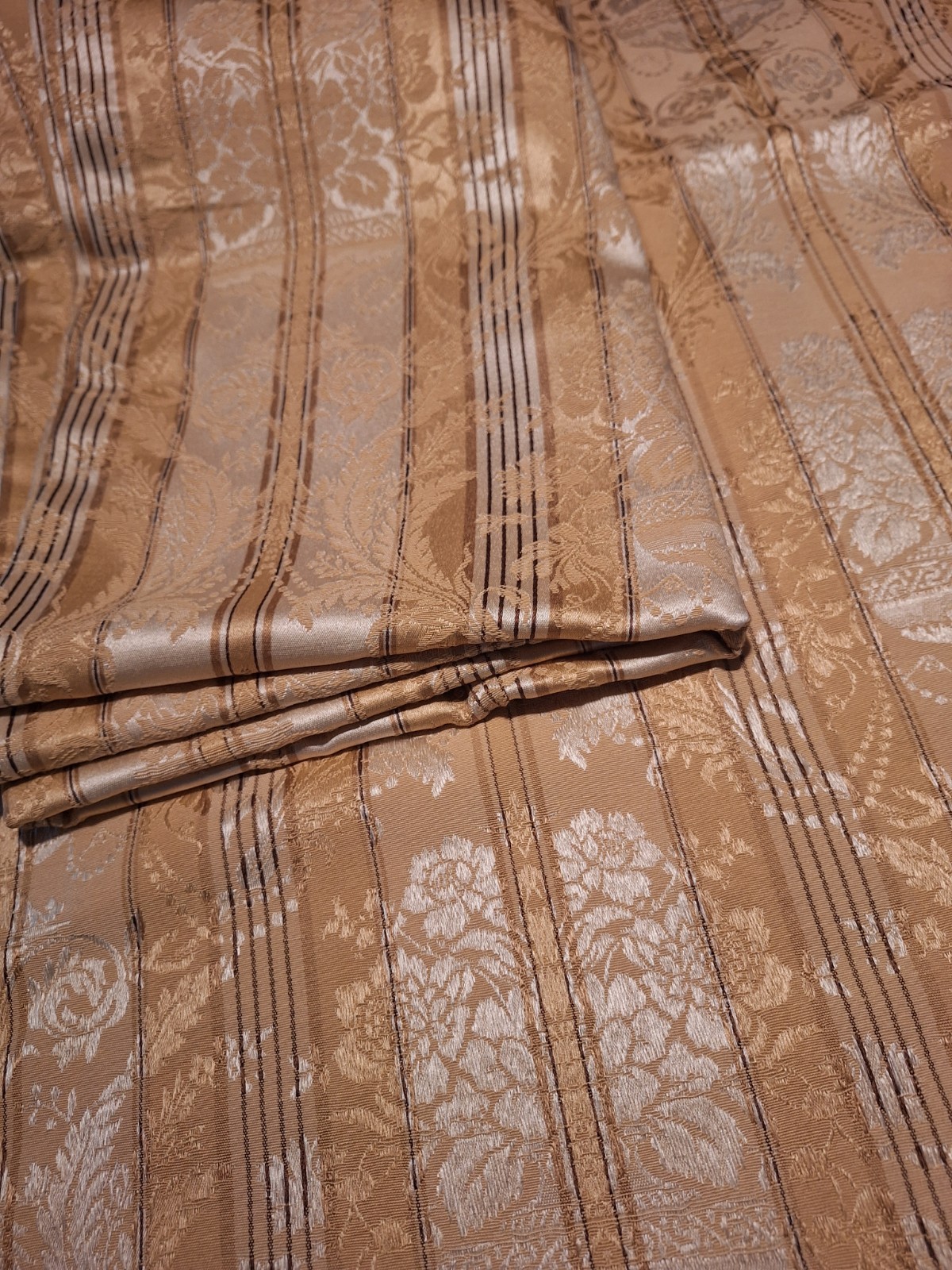 2 Panels Croscill Home Damask Brocade Drapes Curtains Gold & Ivory 84.5″ Long