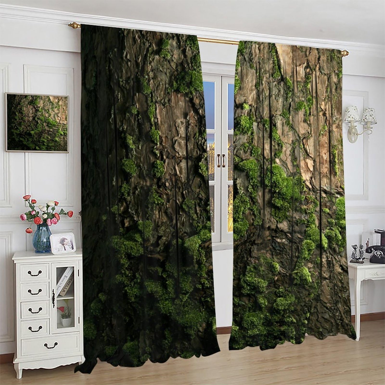 Brown Tree Bark Curtains Green Natural Plant Moss Rustic Country Old Trunk Wo…