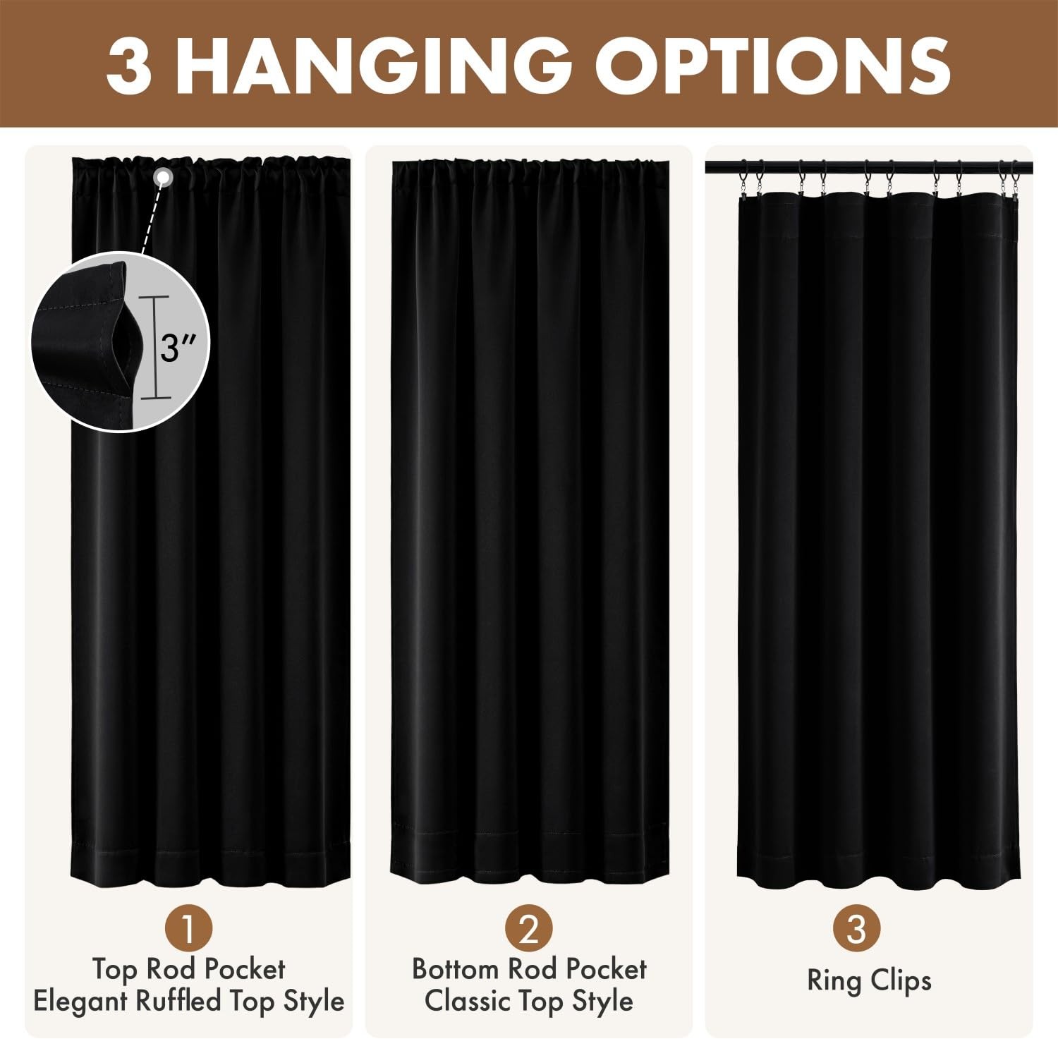 MIULEE Black Blackout Curtains for Bedroom 40″W x 63″L (Pack of 2),