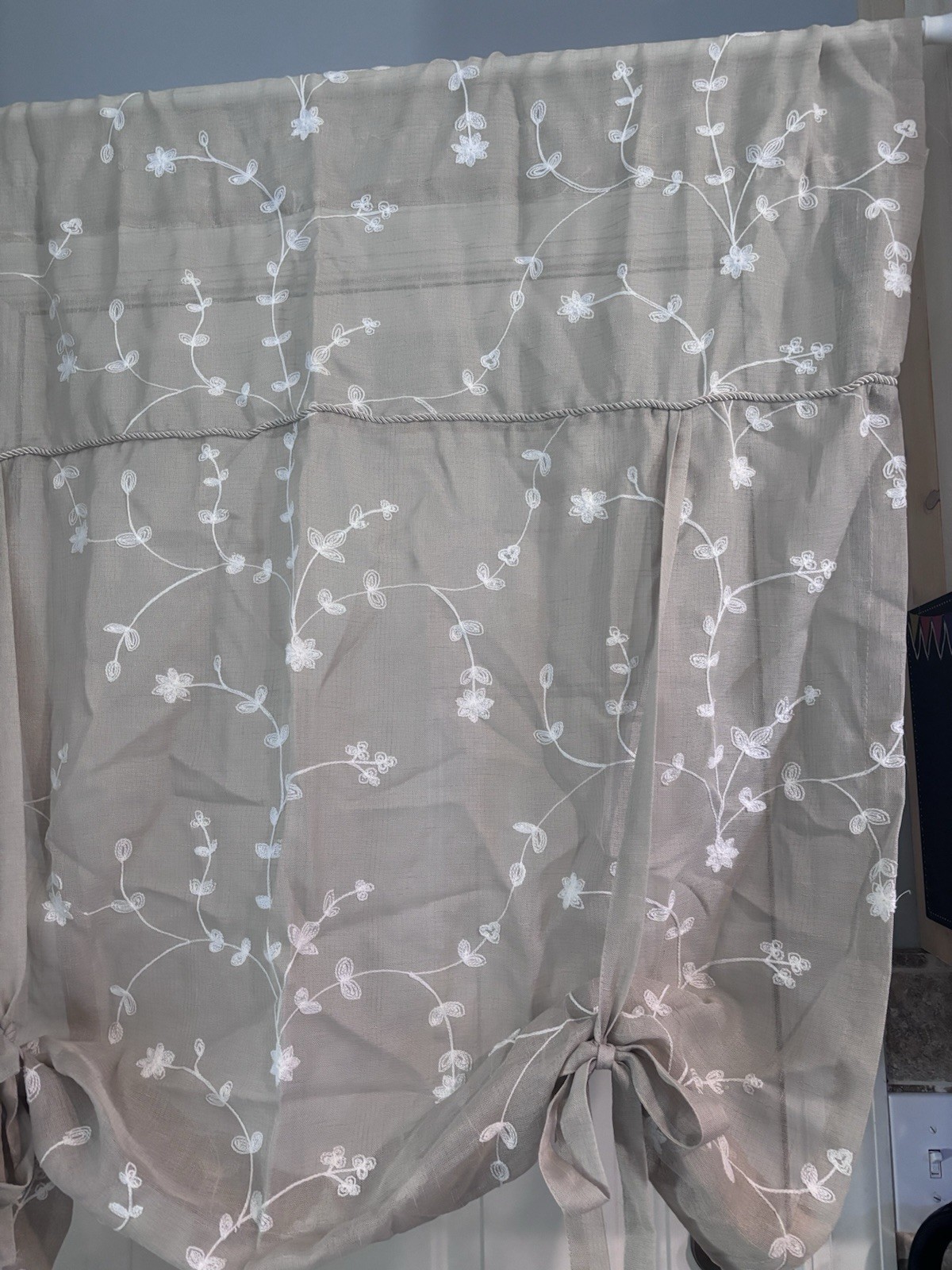 Curtain Panels (2) Sheer Beige White Embroidered Balloon Style 39×63 Boho Girly