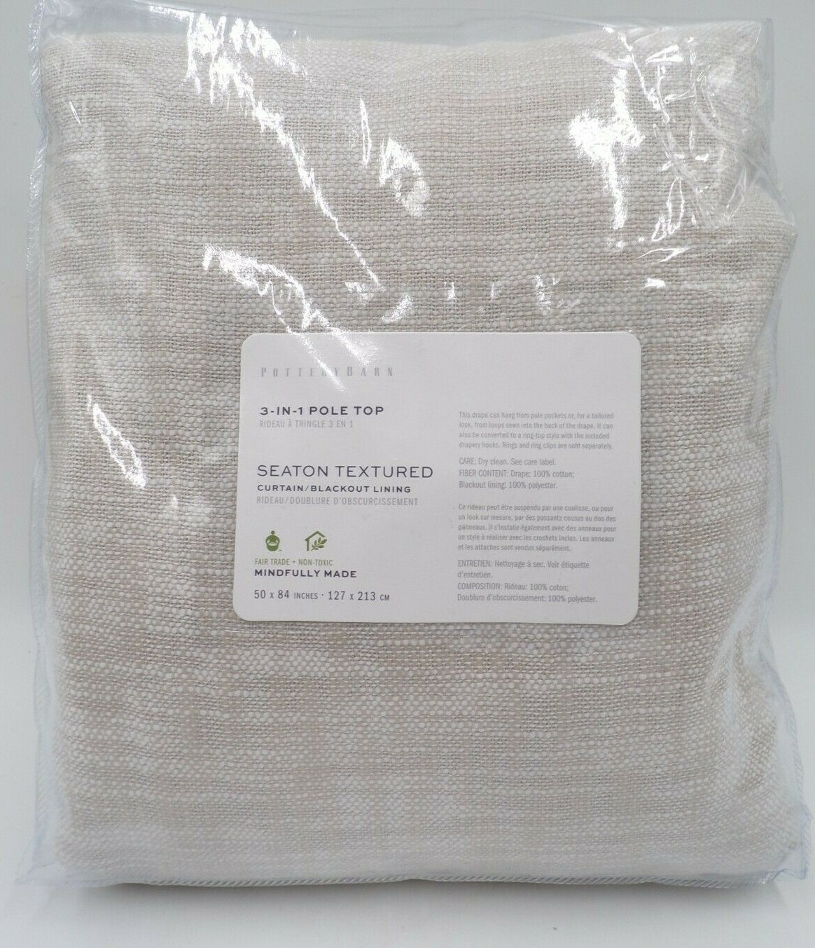 Pottery Barn Seaton Textured Blackout Drape Panel Curtain Neutral 50x 84″ #133C