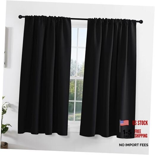 Kitchen Window Curtains Over Sink, Shortout 42″W x 45″L (Pack of 2) Black