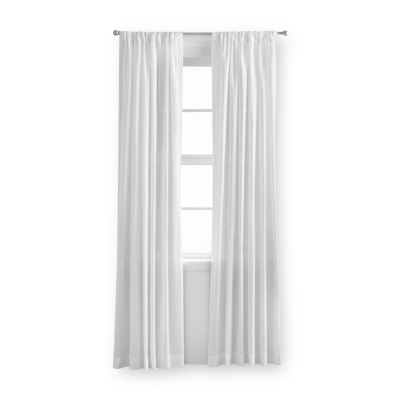 100% Cotton Indoor Sheer Rod Pocket Single Curtain Panel , White , 50″ W x 63″L