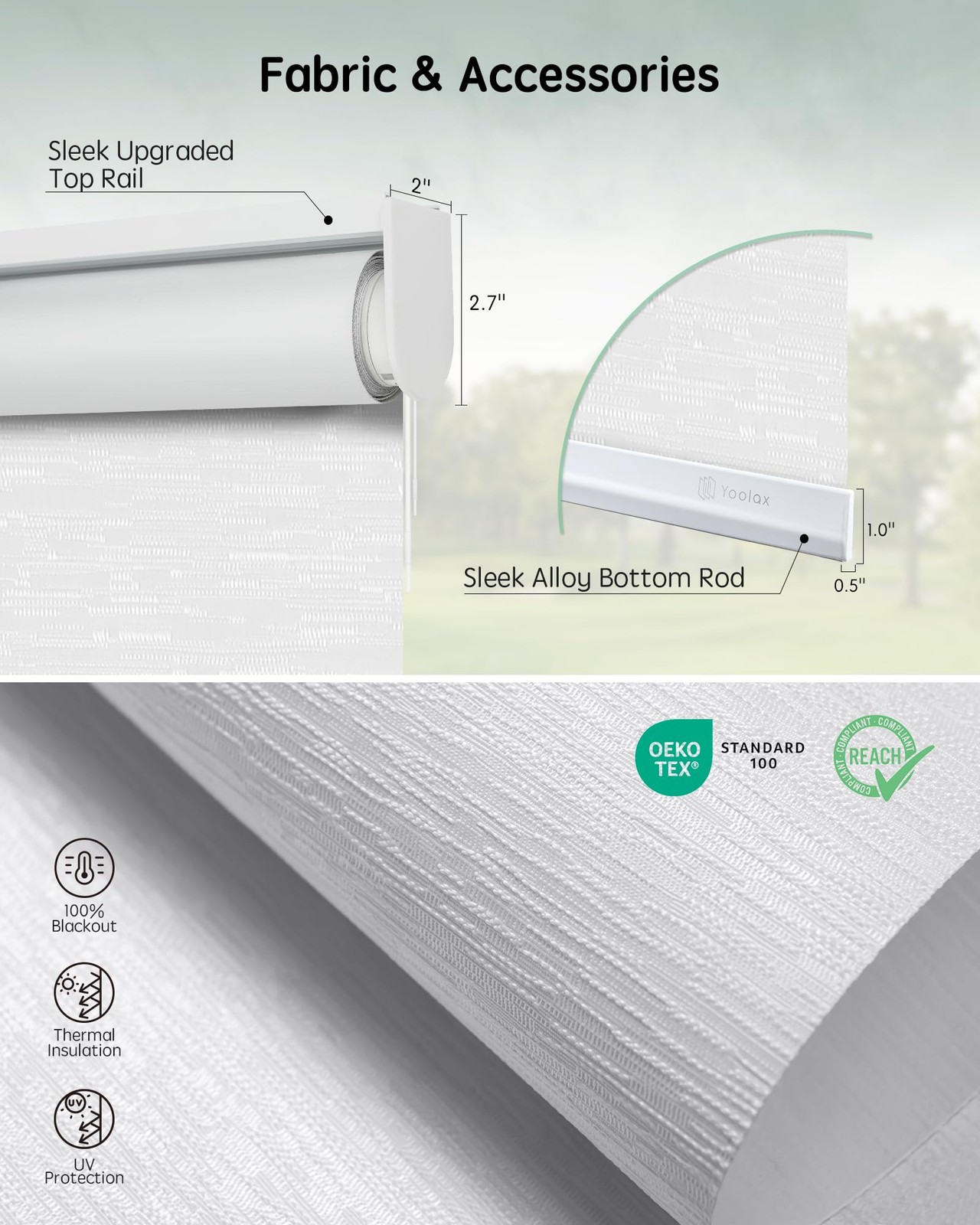 Yoolax Motorized Blinds with Remote, Blackout 33″W x 72″H, Jacquard White