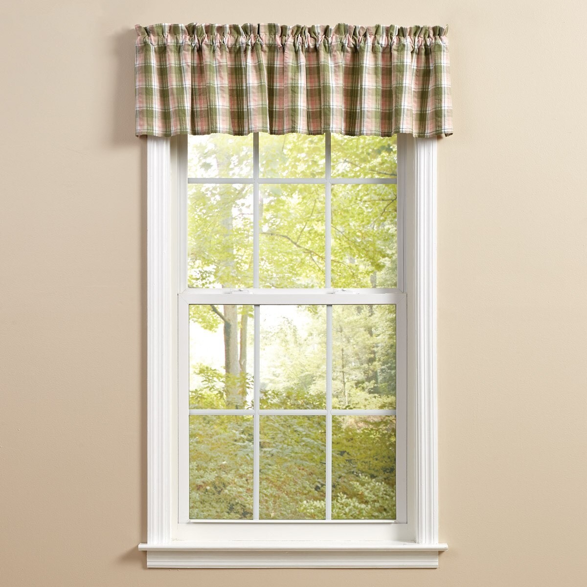Butterfly Garden VALANCE 14X72 Country Seersucker Plaid Pink Green Ivory Park