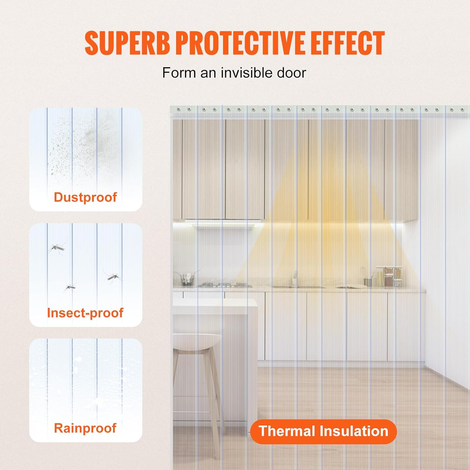 Strip Curtain, 164′ Length X 8″ Width X 0.08″ Thickness, Clear Ribbed PVC Curtai